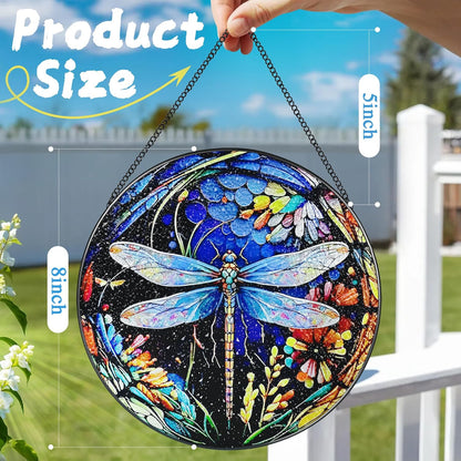 8 Inch Stained Glass Suncatcher Ornament, DOUHASU Dragonfly Sun Catchers Indoor Window, Stained