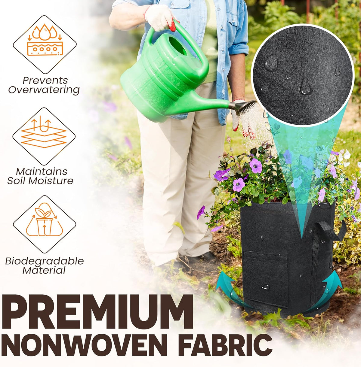 [Upgraded] 4Pcs 15 Gallon Potato Grow Bags with Unique Harvest Window & Visible Window, Non-Woven
