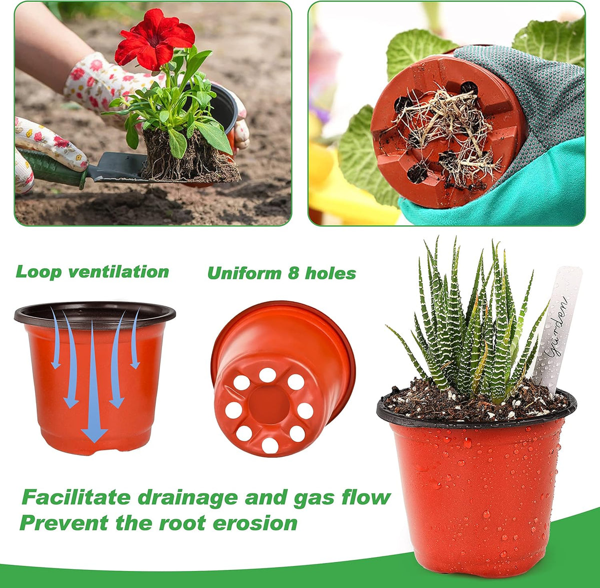 TDHDIKE Plastic Planter Nursery Pots 4" Small (50pcs) Seedlings Flower Pots Container Seed Starting