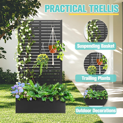 71"x35"x16" Metal Planter Box with Trellis Raised Garden Bed with Trellis, Trellis with Planter Box