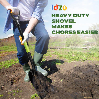 IDZO Aluminum Steel Scoop Shovel Heavy Duty, Ideal Height 44 1/2 Inches Metal Shovel with Strong
