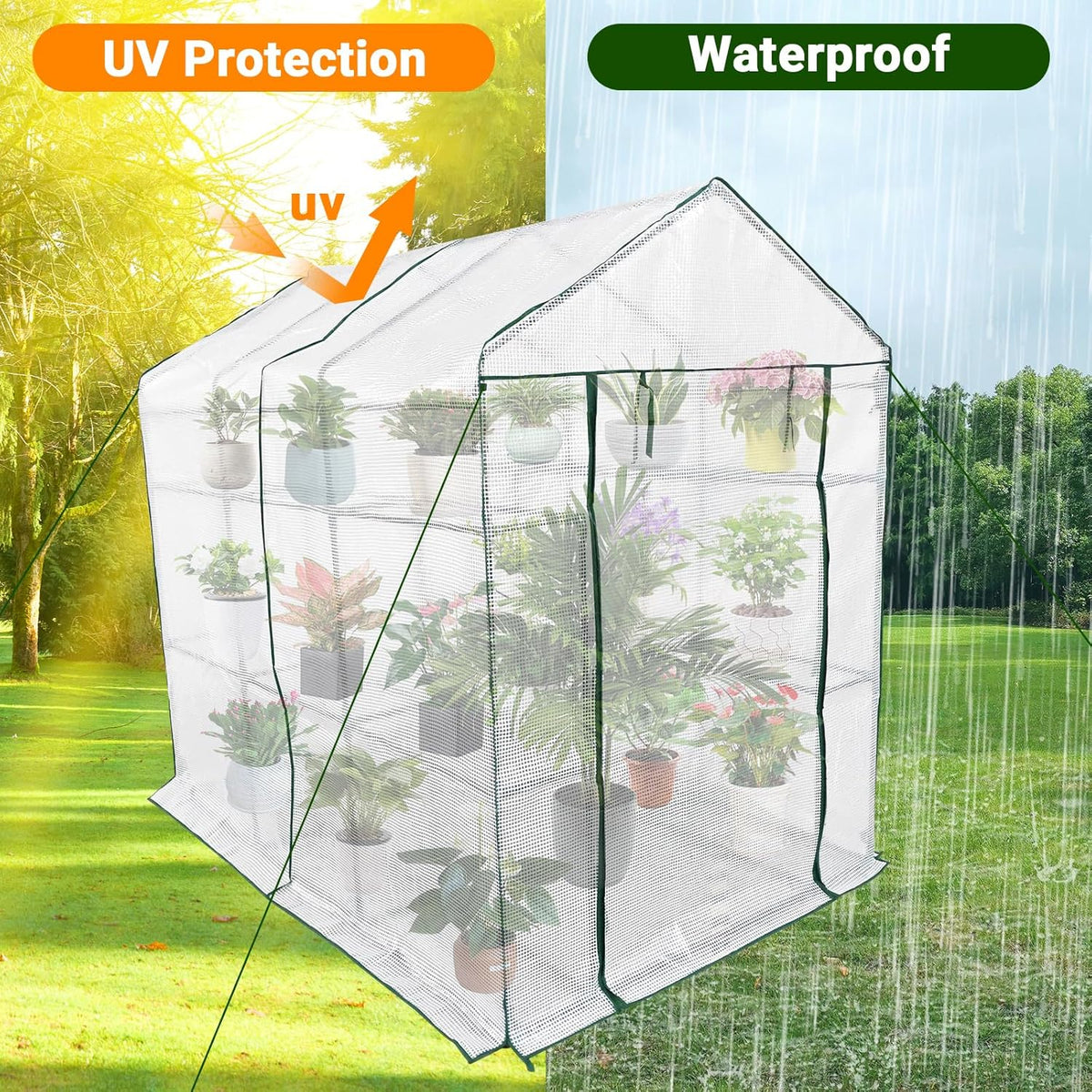 Greenhouse for Outdoors,Walk in 3-Tier 9 Shelves Green House w/ Roll-Up Zippered Door Anchors and