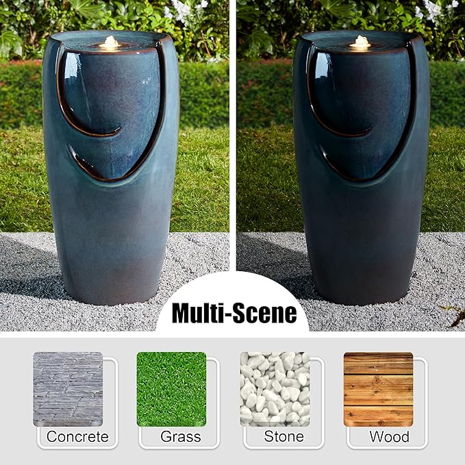 Glitzhome 29.25" H Oversized Ceramic Vase Outdoor Water Fountain Tall Patio Garden Water Fountain