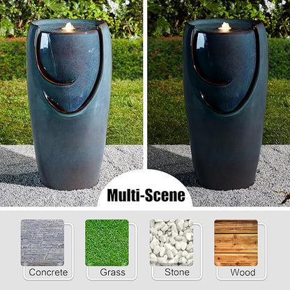 Glitzhome 29.25" H Oversized Ceramic Vase Outdoor Water Fountain Tall Patio Garden Water Fountain