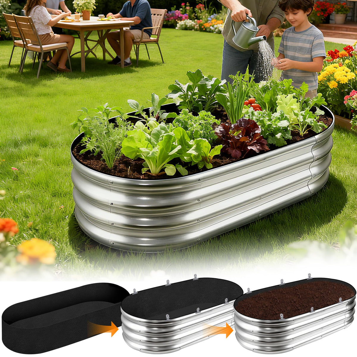 Mizelu 2 Sets 4 x 2 x 1 ft Raised Garden Bed Liner Bag, Breathable Grow Bed Fabric Liners with