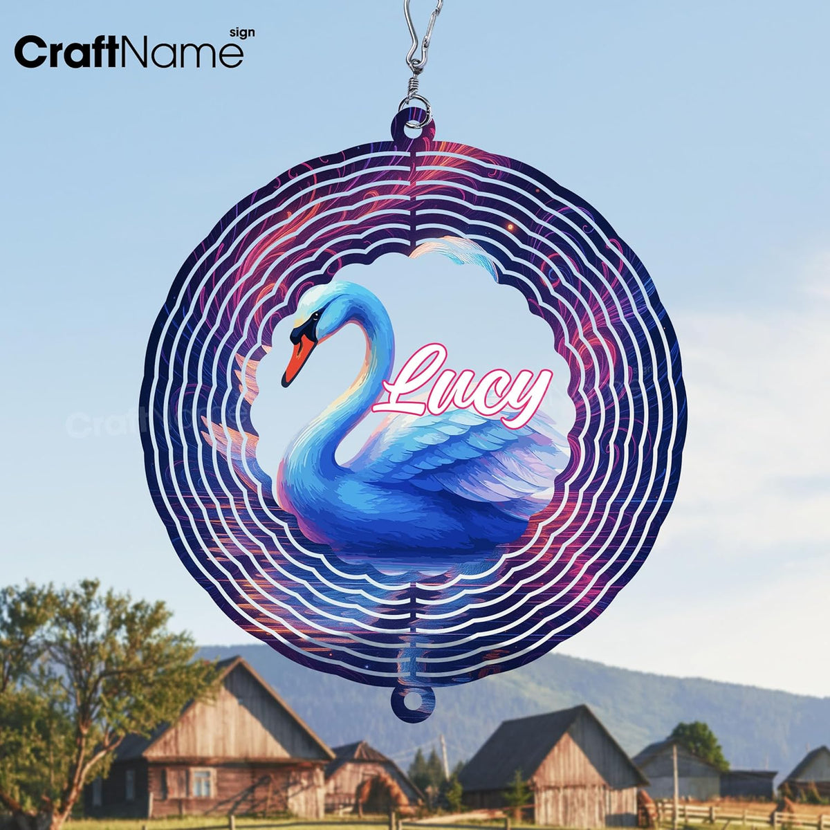 Personalized Swan Wind Spinner 3D Stainless Steel, Swan Garden Spinner Hanging Outdoor Decor, Wind