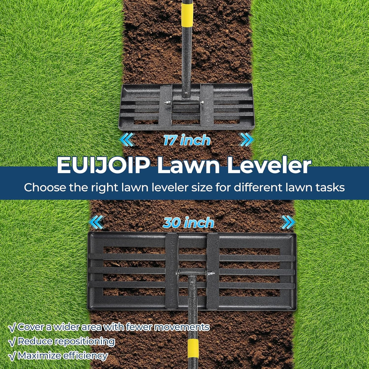 Extra Wide 30" Leveling Rake for Lawn Care - 60in Extendable Stainless Steel Handle with Ergonomic