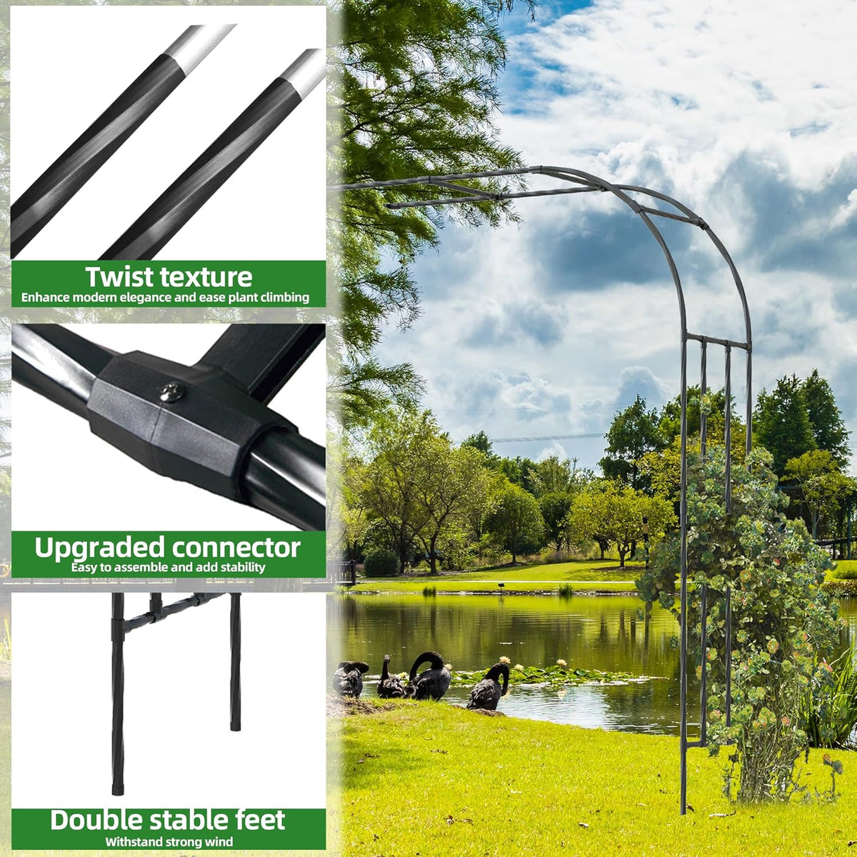Half Garden Arch Trellis, Trellis Arch for Climbing Plants Outdoor, 7.9FT MetalGarden Arbor, Garden