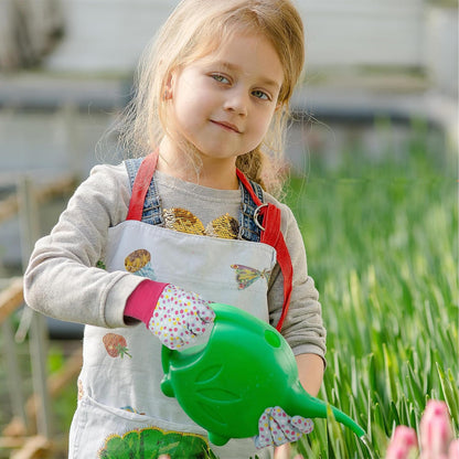 HANDLANDY 4 Pairs Kids Gardening Gloves, Girls Boys Children Garden Work Play Gloves (Pink Dot
