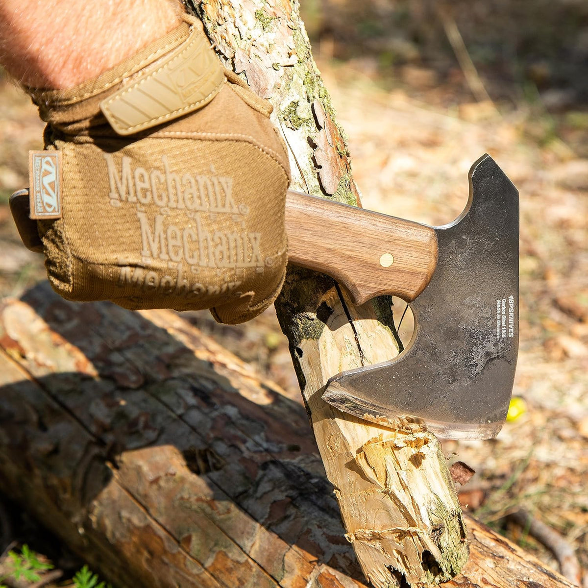 BPS Knives Bushcraft Axe with Leather Sheath - Full Tang Camping Axe - Survival Carbon Steel