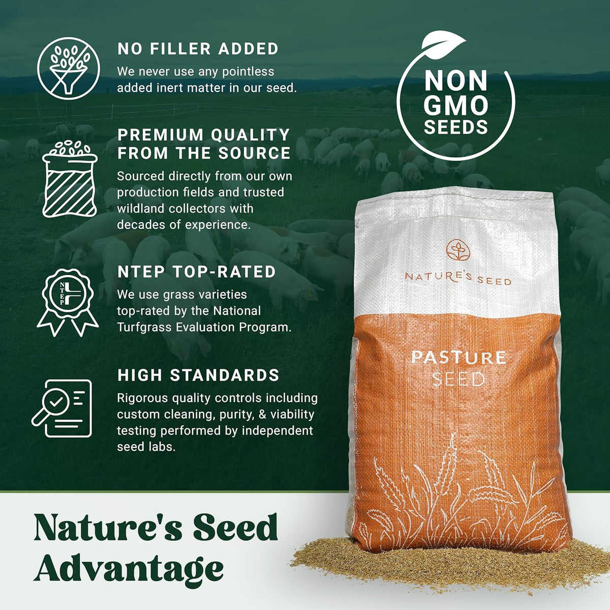 Nature’s Seed Pig Forage Mix, Pasture Grass Seed Blend, Wildlife Food Plot for Deer, Elk and More