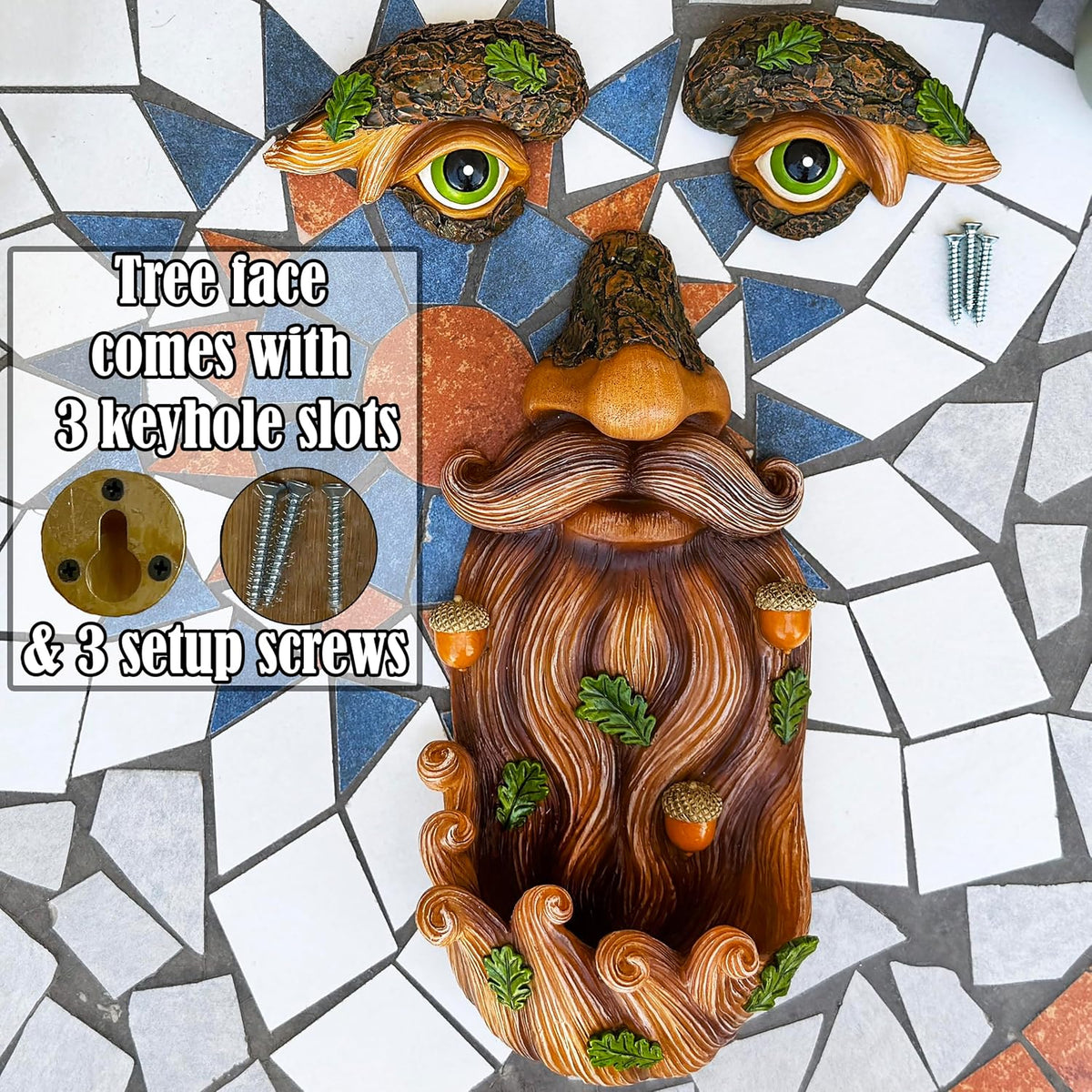 Mood Lab Tree Face Decor - Outdoor Bird Feeder with Acorns - Old Man Tree Face Garden Hugger
