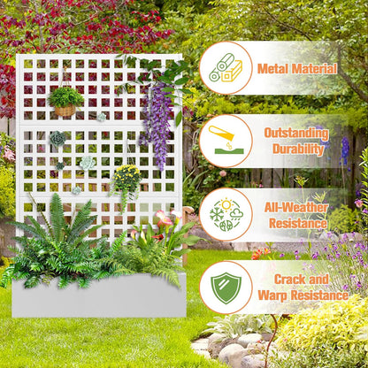 Metal Planter Box with Trellis & Wheels, Raised Garden Bed with Privacy Screen, Outdoor Standing