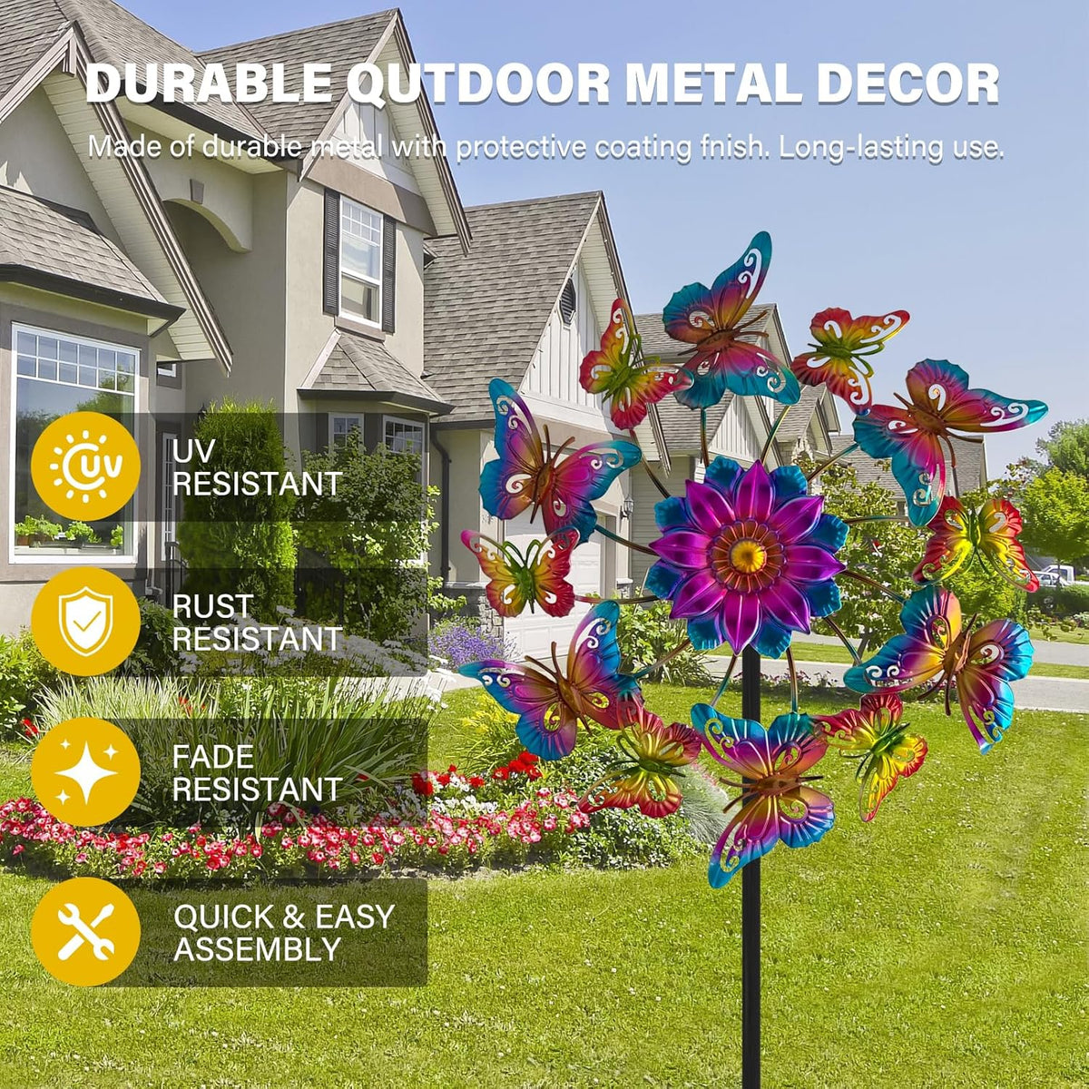 45" Butterfly Garden Wind Spinners for Yard, 12pcs Colorful Butterflies Kinetic Outdoor Decor, Wind