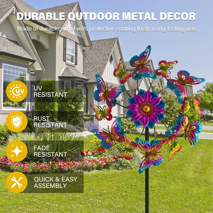 45" Butterfly Garden Wind Spinners for Yard, 12pcs Colorful Butterflies Kinetic Outdoor Decor, Wind
