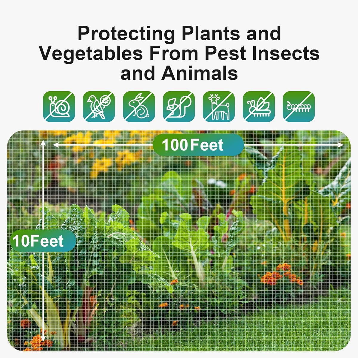 Garden Netting Pest Barrier: 10'x100' Fine Bug Netting for Garden Protection Row Cover Raised Bed