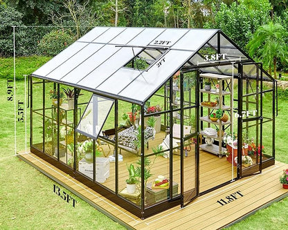 AMERLIFE 12x13.5x9 FT Hybrid Polycarbonate Greenhouse with Quick Connector Fast Assembly Clear