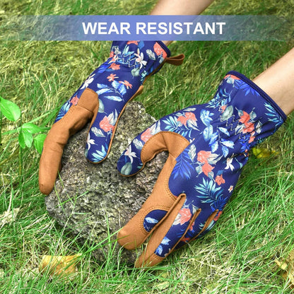 Womens Gardening Weeding Working Gloves, Leather Garden Glove for Women Thorn Proof No Stab for