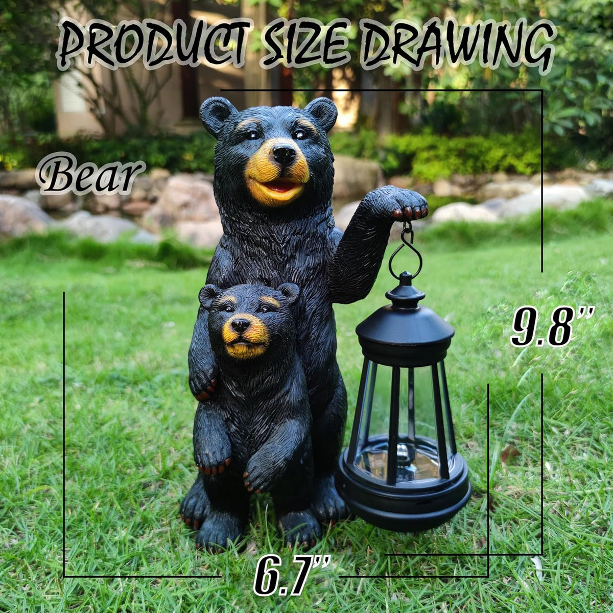 Black Bear Solar Lantern Garden Statues，Loving Bear Figurine Lights for Outside Decoration ,Lawn