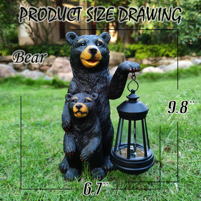 Black Bear Solar Lantern Garden Statues，Loving Bear Figurine Lights for Outside Decoration ,Lawn