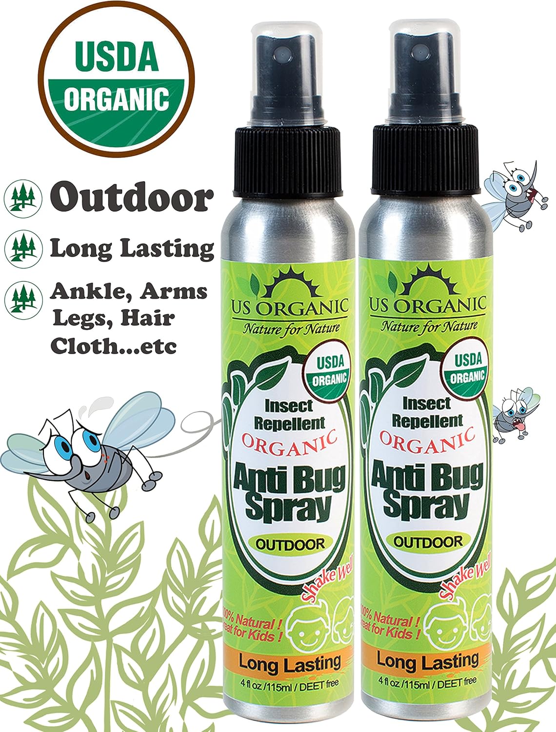 US Organic Mosquito Repellent Anti Bug Outdoor Pump Sprays, USDA Certification, Cruelty Free