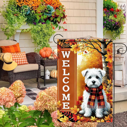 Thanksgiving Fall Garden Flag 12x18 Inch Welcome West Highland White Terrier Dog Outdoor Flag