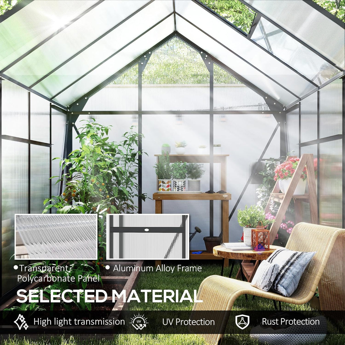 Outsunny 6' x 8' Greenhouse for Outdoors, Polycarbonate Greenhouse with Rain Gutter and Roof Vent