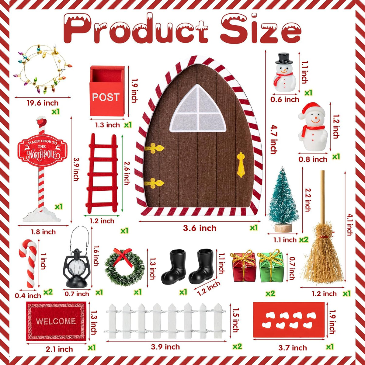 Haooryx Christmas Magic Wooden Miniature Fairy Doors Accessories - 22Pcs Christmas Elf Magic Door