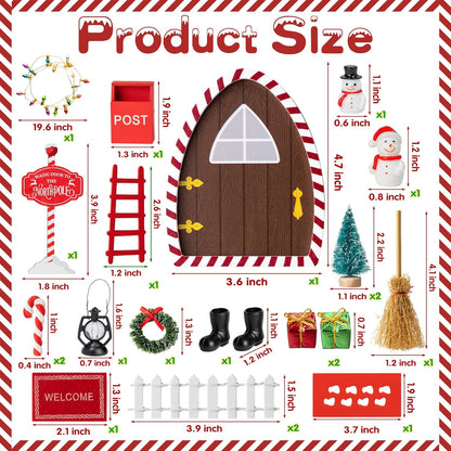 Haooryx Christmas Magic Wooden Miniature Fairy Doors Accessories - 22Pcs Christmas Elf Magic Door