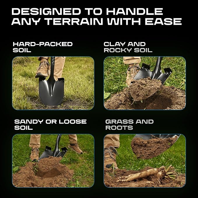 CKG Carbon Garden Shovel for Digging 43 Inches, Heavy Duty Gardening Shovel with Round Blade and