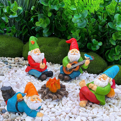 Mood Lab Miniature Garden Gnomes - Camping Gnome Kit of 5 pcs - Figurines & Accessories Set