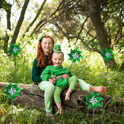 Hausse 10 Pack Reflective Pinwheels Holiday Decor, Extra Sparkly Wind Sculptures for St. Patrick's