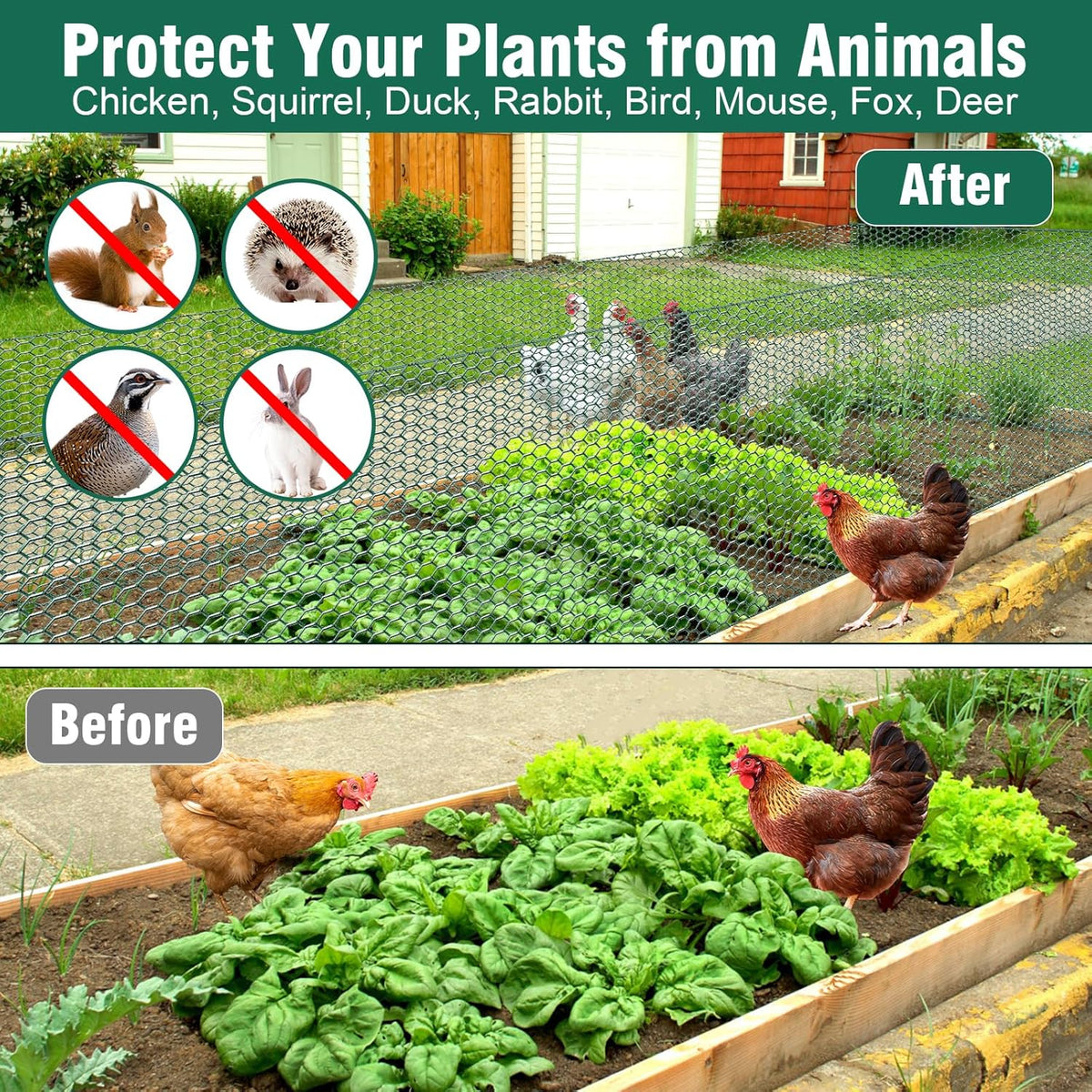 32.8Ft x 16In Plant Protectors from Animals, Metal Plant Chicken Wire Cages Covers Garden Netting