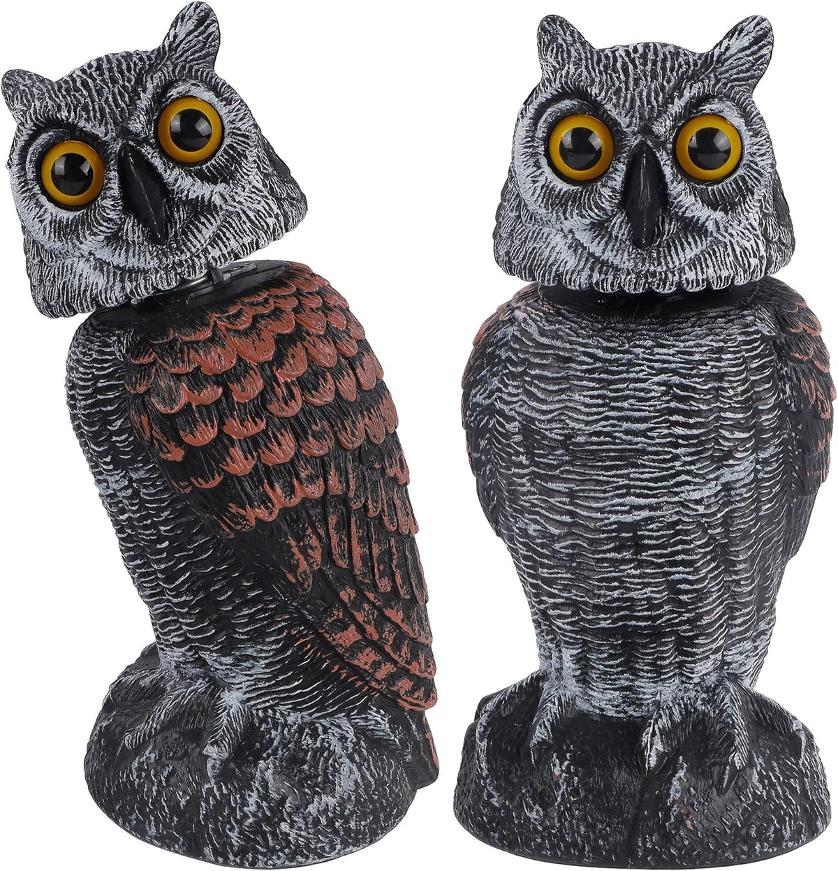 Hausse 2 Pack Bird Scarecrow Fake Owl Decoy Sculpture, Rotating Head Plastic Owl Bird Deterrents