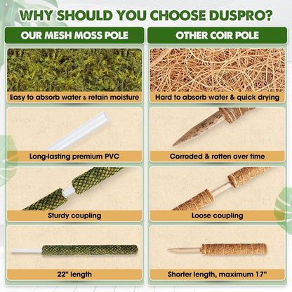 DUSPRO Stackable Mesh Moss Pole for Plants Monstera Potted Plant Stakes for Indoor Plants