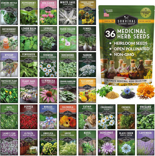 Ultimate Medicinal Herb Seeds Variety Pack – 36 Heirloom Non-GMO Healing Herbs for Planting |