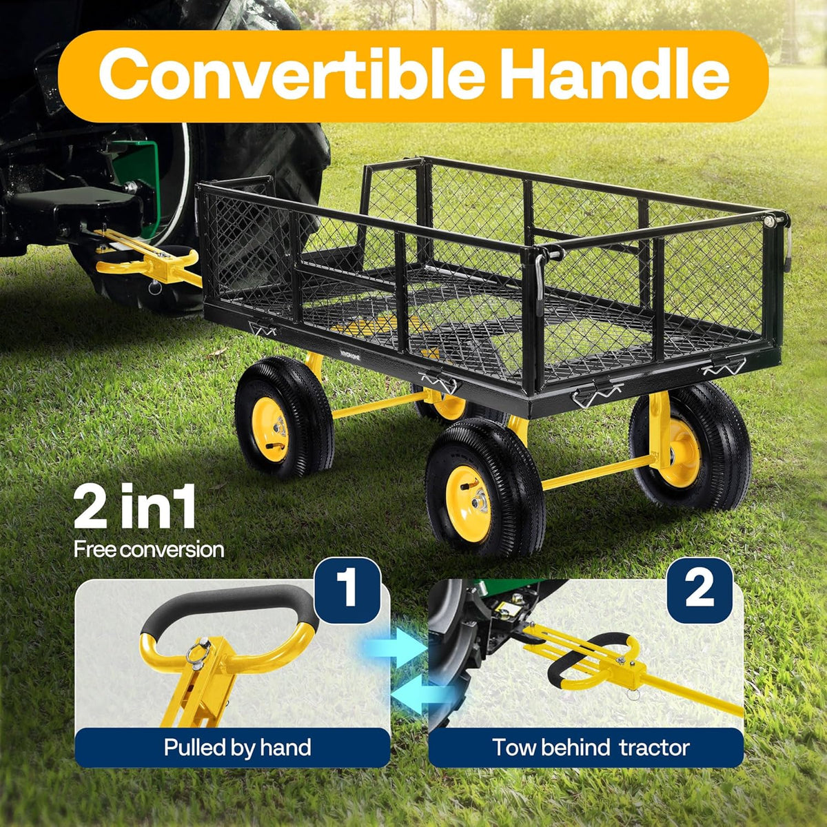 VIVOHOME Garden Cart Steel Heavy Duty 900 LBS Yard and Garden Wagon with 10 inch Tire and Handle