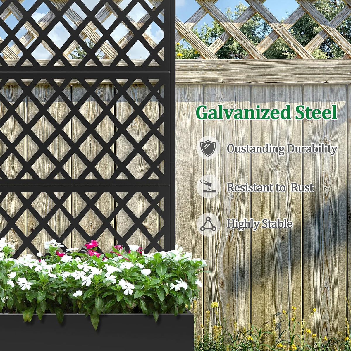 Metal Raised Garden Bed with Trellis and Wheels, 2 in 1 Trellis with Planter Box & Privacy Screen