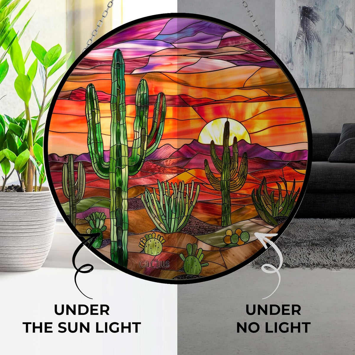 Cactus Stained Glass Suncatcher Stained Glass Window Hanging Home Decor Garden Halloween Christmas