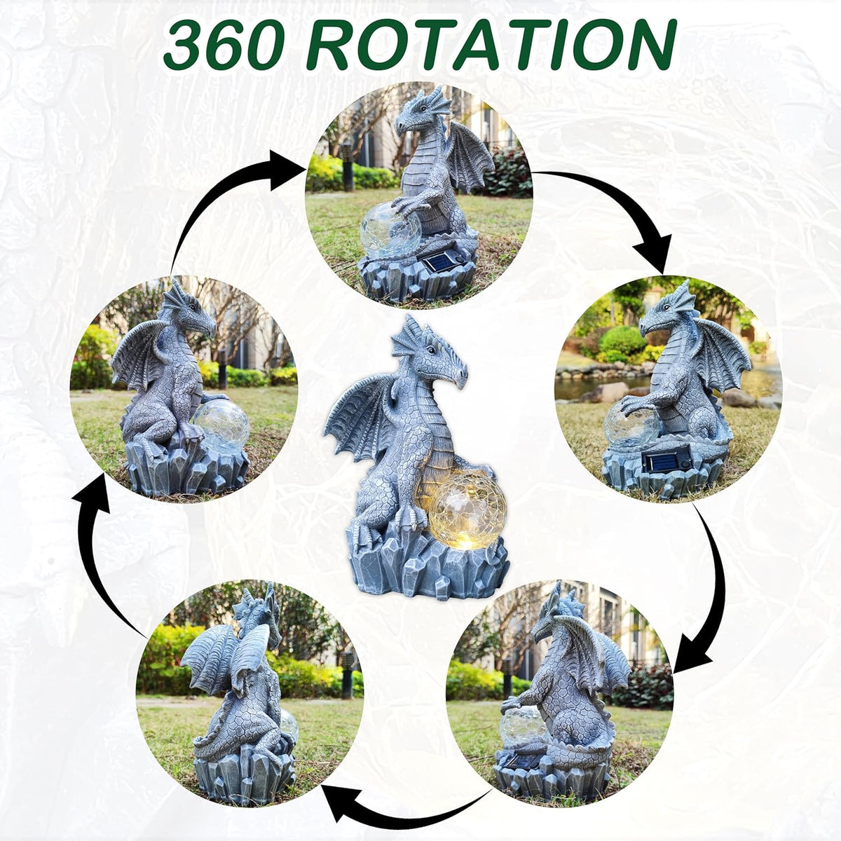 Dragon Solar Garden Statues Outdoor Decoration with Magic Orb,Dragon Figurine Solar LED Lights Lawn