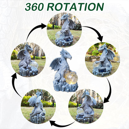 Dragon Solar Garden Statues Outdoor Decoration with Magic Orb,Dragon Figurine Solar LED Lights Lawn