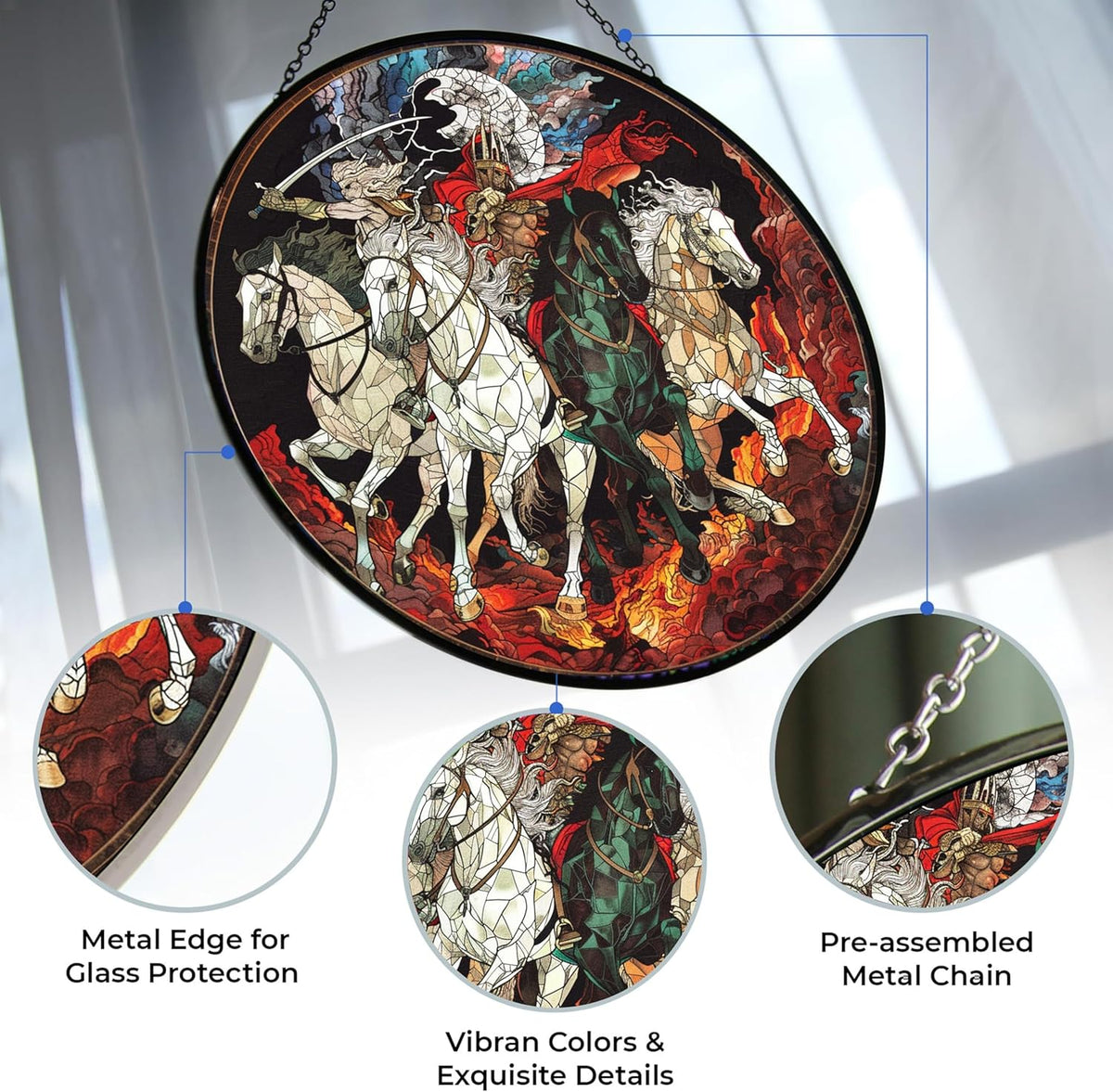 Four Horsemen of The Apocalypse Suncatchers for Windows,6.3” Stained Glass Window