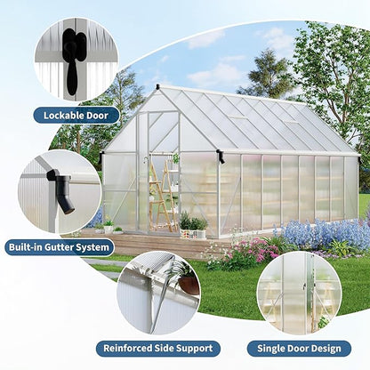 8'X16' Aluminum-Framed Polycarbonate Greenhouse, Heavy Duty Polycarbonate Greenhouse with Quick