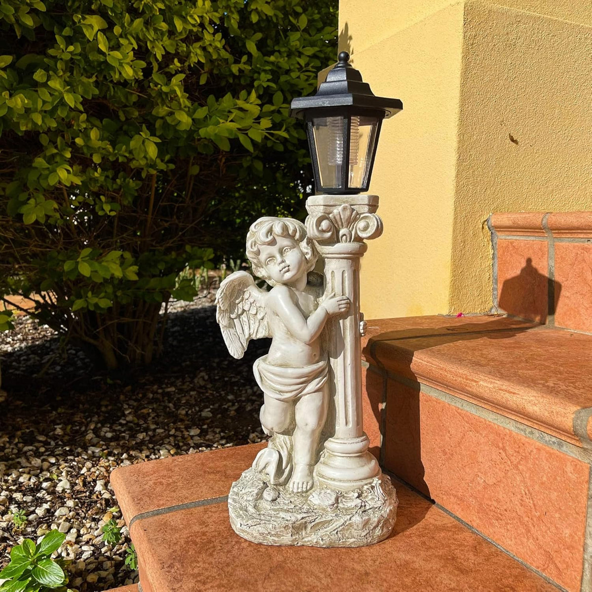Angel Statue with Solar Lights (Left) 19.7 Inch, Outdoor Solar Angel Garden Statue with Roma Pillar