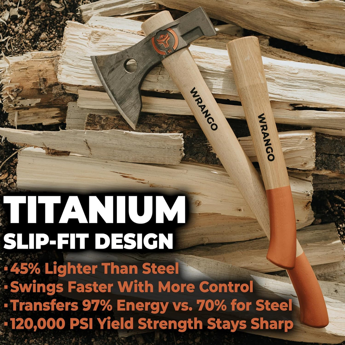 Titanium Camping Axe - 18" & 11.5" Wood Hickory Handles - Tomahawk Axe Hammer End - 2-Piece