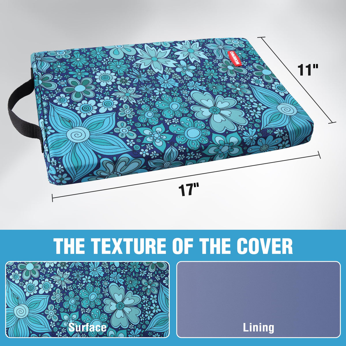 WORKPRO 17" Kneeling Pad with Removable Cover, Blue Floral Printing