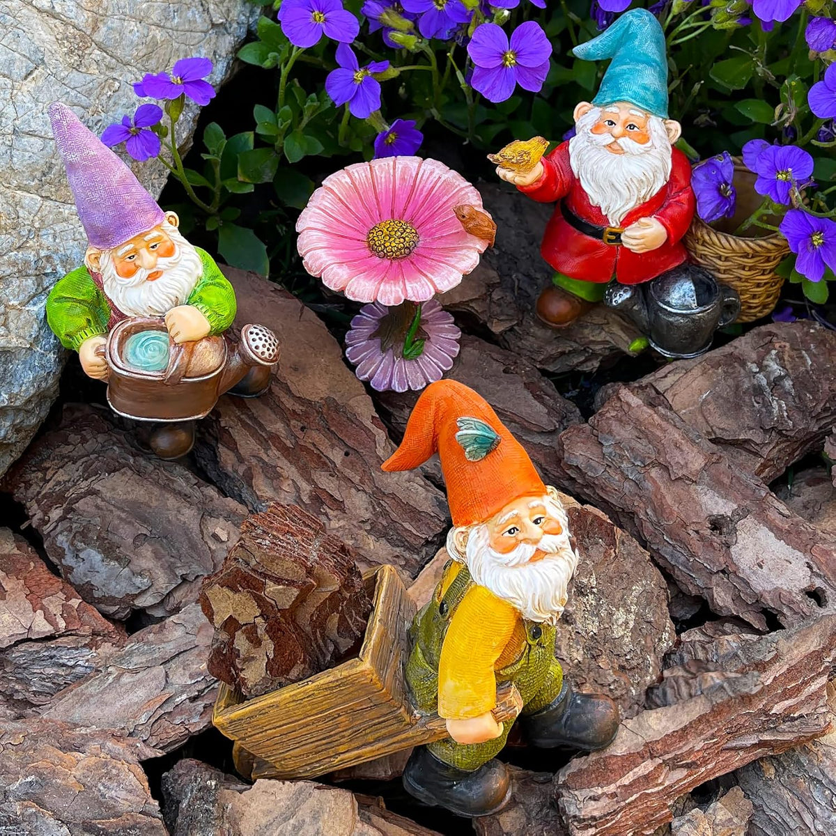 Mood Lab Miniature Gardening Gnomes Set of 4 pcs - 3,5" H Garden Gnome Figurines & Accessories Kit