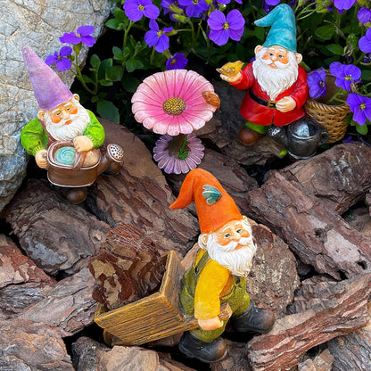 Mood Lab Miniature Gardening Gnomes Set of 4 pcs - 3,5" H Garden Gnome Figurines & Accessories Kit