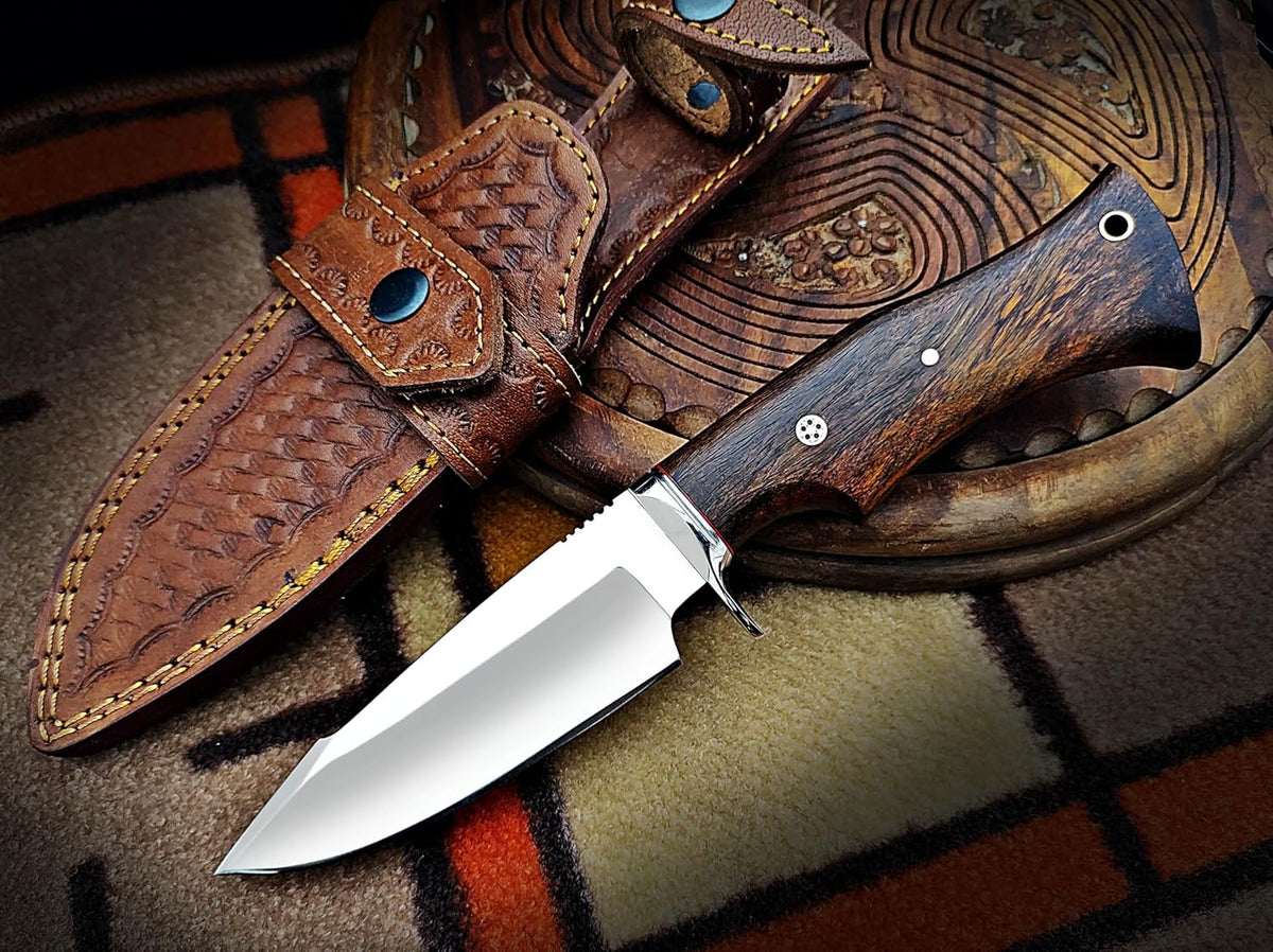 Warivo 10″ Handmade D2 Steel Hunting Knife with Leather Sheath - Ideal EDC Knife for Skinning