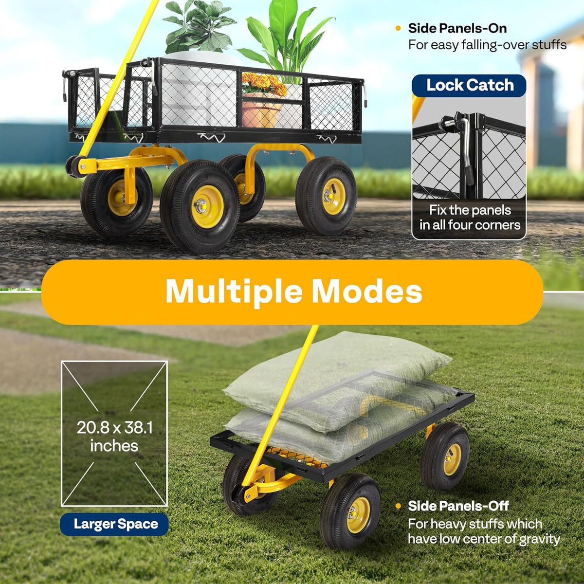 VIVOHOME Heavy Duty 880 Lbs Capacity Mesh Steel Garden Cart Folding Utility Wagon with Removable